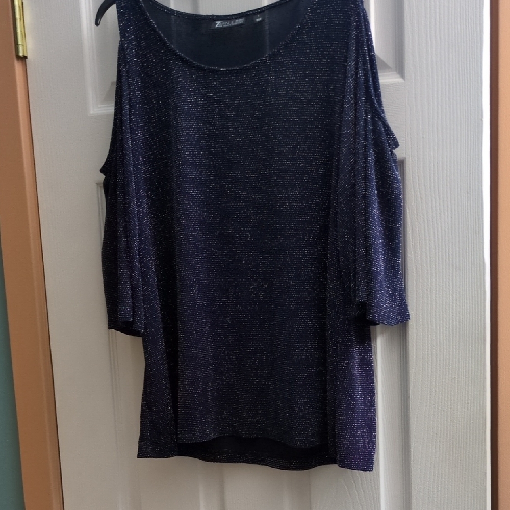 7th Avenue New York And Company Cold Shoulder Sparkly LargeNavy Blue Women's Top